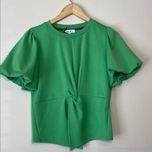 THML Women’s Twist Front Puff Sleeve Blouse Vibrant Green S